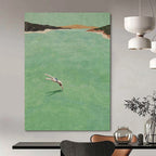 “Diving into Green Water” - Refreshing Landscape Figurative Painting On Canvas DS304