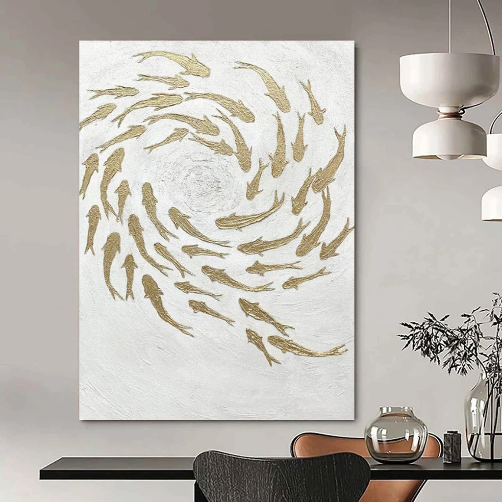 “Gold Fish Swirl” - Abstract, Symbolic Painting On Canvas PT1544