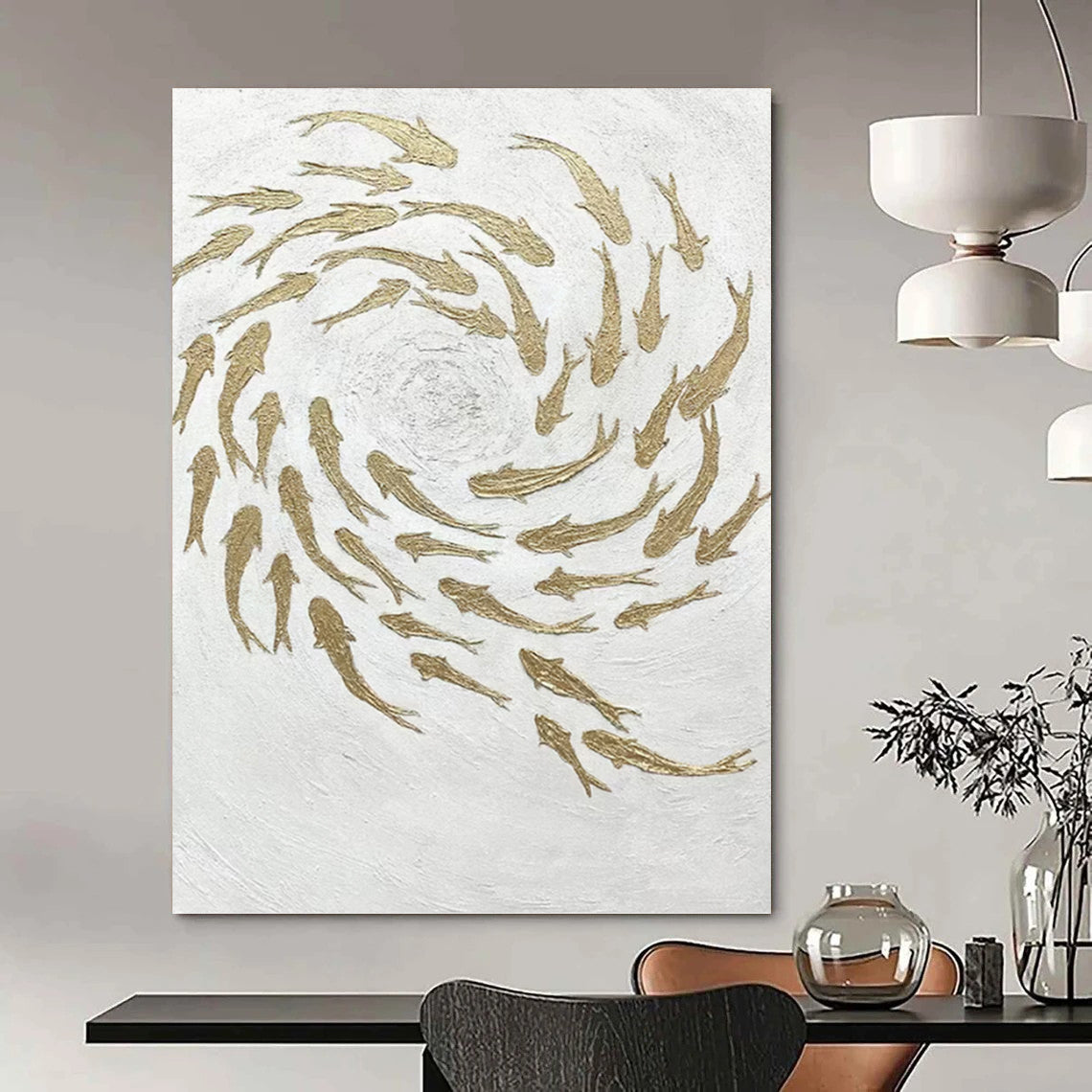 “Gold Fish Swirl” - Abstract, Symbolic Painting On Canvas PT1544