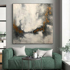 “Grey - Gold Abstract Textured Clouds” - Tactile Abstract Painting On Canvas PS0348