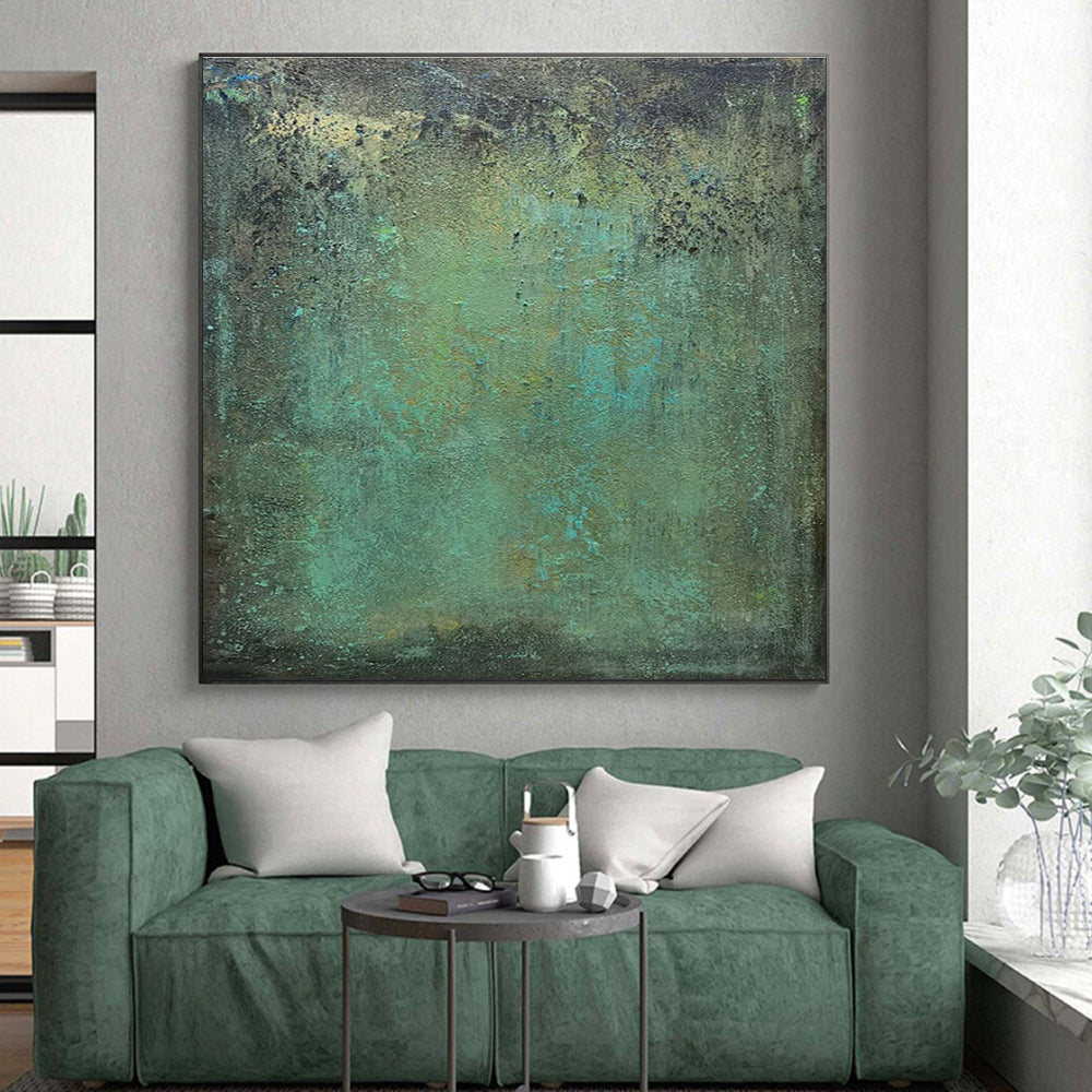 “Teal - Green Textured Patina” - Teal, Green, Brown Abstract Textured Painting On Canvas PS0641