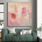 “Pink - Beige Abstract Drips” - Pink, Beige Abstract Expressionist Painting On Canvas PS0440