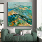 Vivid Green - Blue Impasto, "Lush Valley" – Impasto Abstract Painting On Canvas PS0911