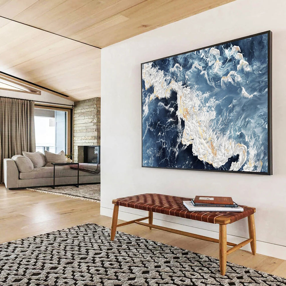 “Blue - White Turbulent Seas” - Thick - Textured Painting On Canvas PT1528