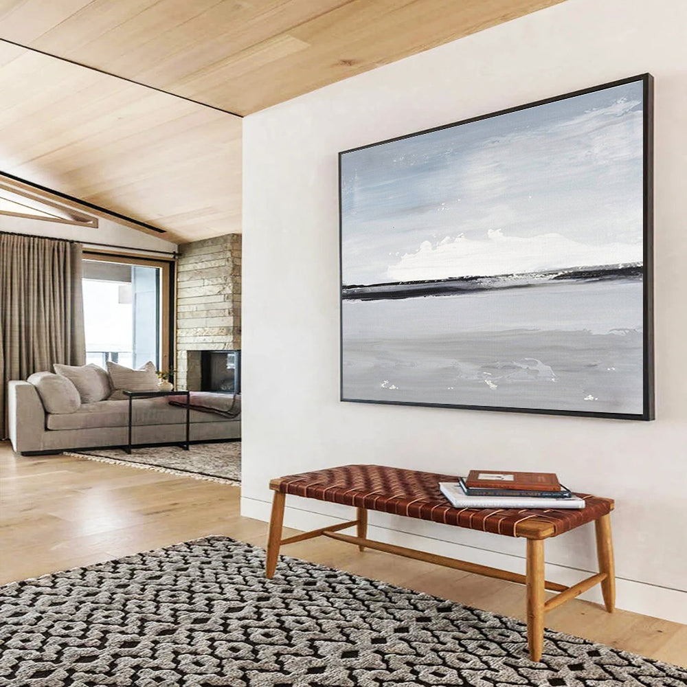 “Monochrome Horizon” - Minimalist Seascape Painting On Canvas DKS437