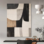 Black, White, Gray, Brown with Curved Geometric Shapes "Organic Geometry" Abstract Painting On Canvas PS1371