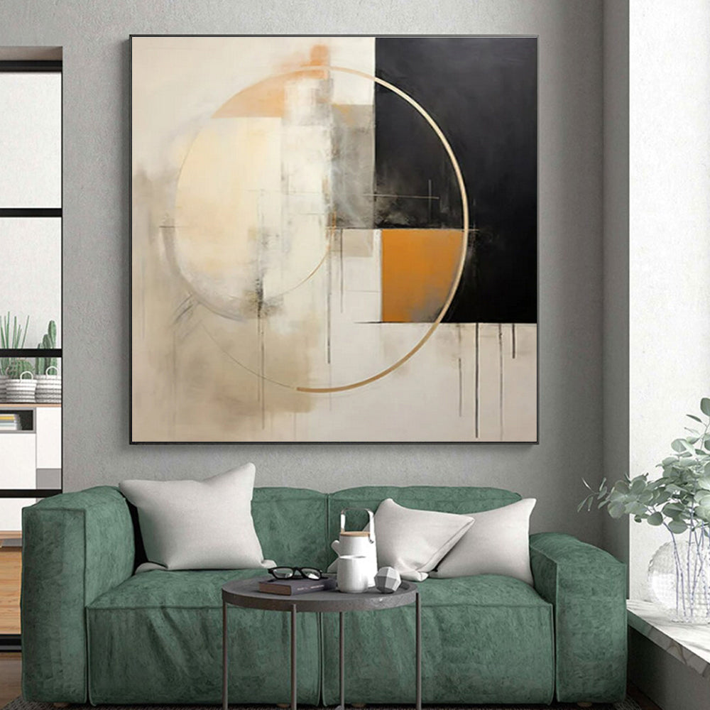Black, White & Gold Abstract Circles Painting On Canvas PS0820