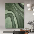 “Green & Gray Flowing Textures” - Green, Gray, Fluid Abstract Painting On Canvas PT1484