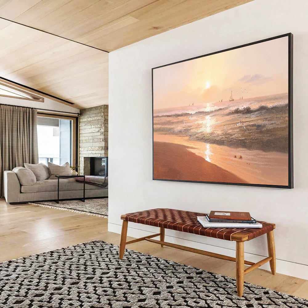 “Orange - Gold Sunset Beach” - Impressionistic Landscape Painting On Canvas PT264
