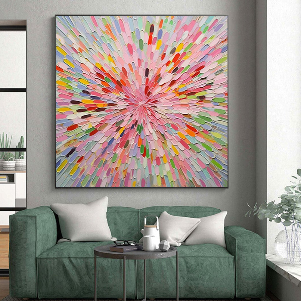 “Colorful Petal Burst” - Multicolor Abstract Floral Painting On Canvas PS0693