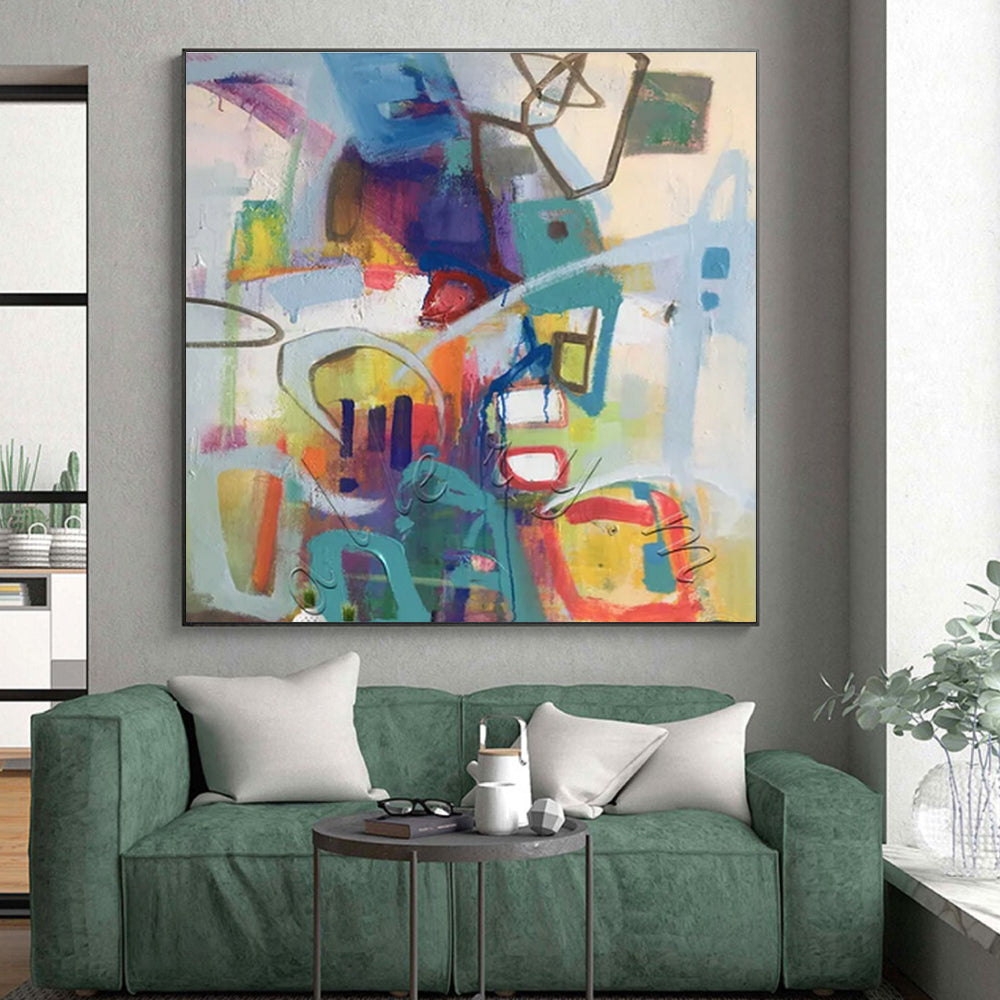 Colorful Abstract Shapes, "Urban Melody" – Contemporary Abstract Painting On Canvas PS0887