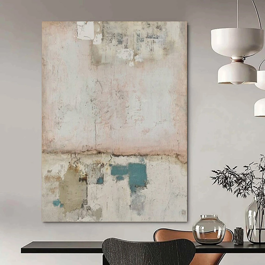 Soft Pink and Blue Textured, "Pastel Patchwork" – Mixed - Media Abstract Painting On Canvas PS0954