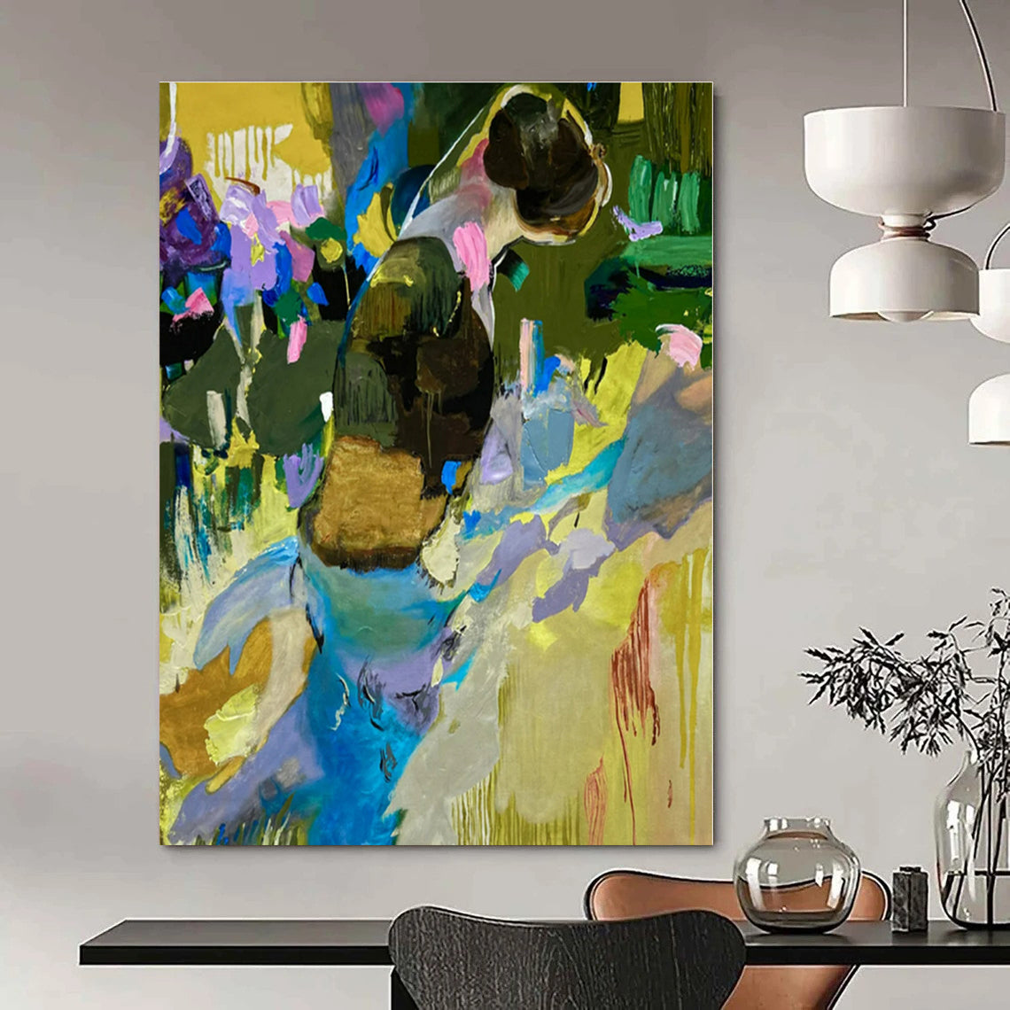 Figurative Color Pop - Abstracted Figure in Vivid Hues Painting On Canvas PS1231