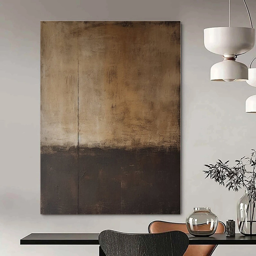 Brown, Black with Divided Textures "Earth and Shadow" Abstract Painting On Canvas PS1368