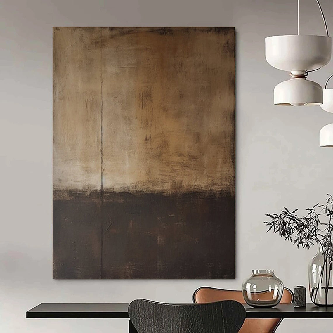 Brown, Black with Divided Textures "Earth and Shadow" Abstract Painting On Canvas PS1368
