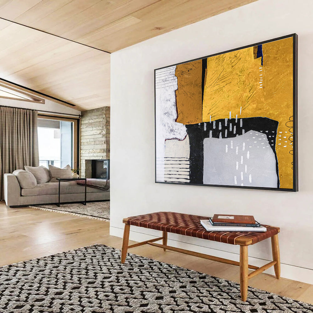 “Gold and Black Geometric Abstract” - Abstract Painting on Canvas DKS574