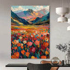“Colorful Mountain Field” - Landscape, Vibrant - Hued Painting On Canvas PT1597