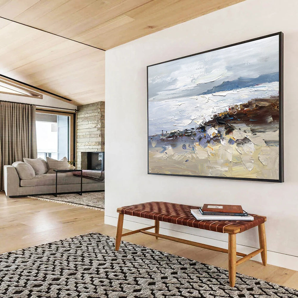 “Textured Coastal Scene” - Textured Landscape Painting, Fits Beach House & Art - Loving Café DKS634