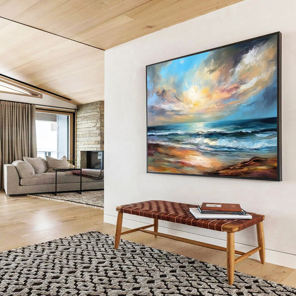 “Seaside Sunset Glow” - Oil Painting, Seascape PT1595