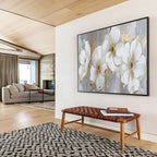 “White - Gold Floral Blooms” - Elegant Flowers “Gilded Garden” Painting On Canvas PT1653