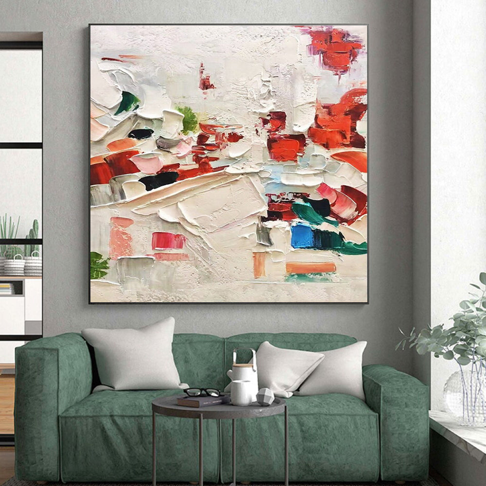 “Red - Colorful Impasto Abstract” - Multicolor, Red Abstract Impasto Painting On Canvas PS0731