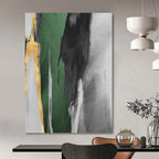 “Green, Gray, and Gold Abstract” - Abstract, Multicolored Painting On Canvas PT1522