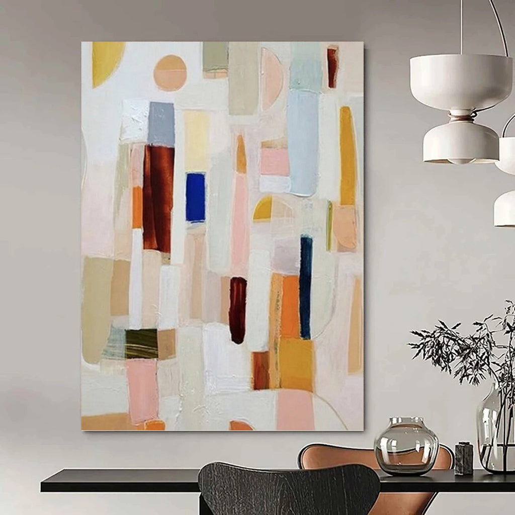 “Pastel Geometric Play” - Soft - Colored Shapes Abstract Painting On Canvas PT1069