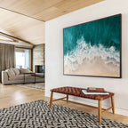 “Aerial Beach Waves” - Turquoise, White & Beige Coastal, Abstract Aerial Painting On Canvas DKS699
