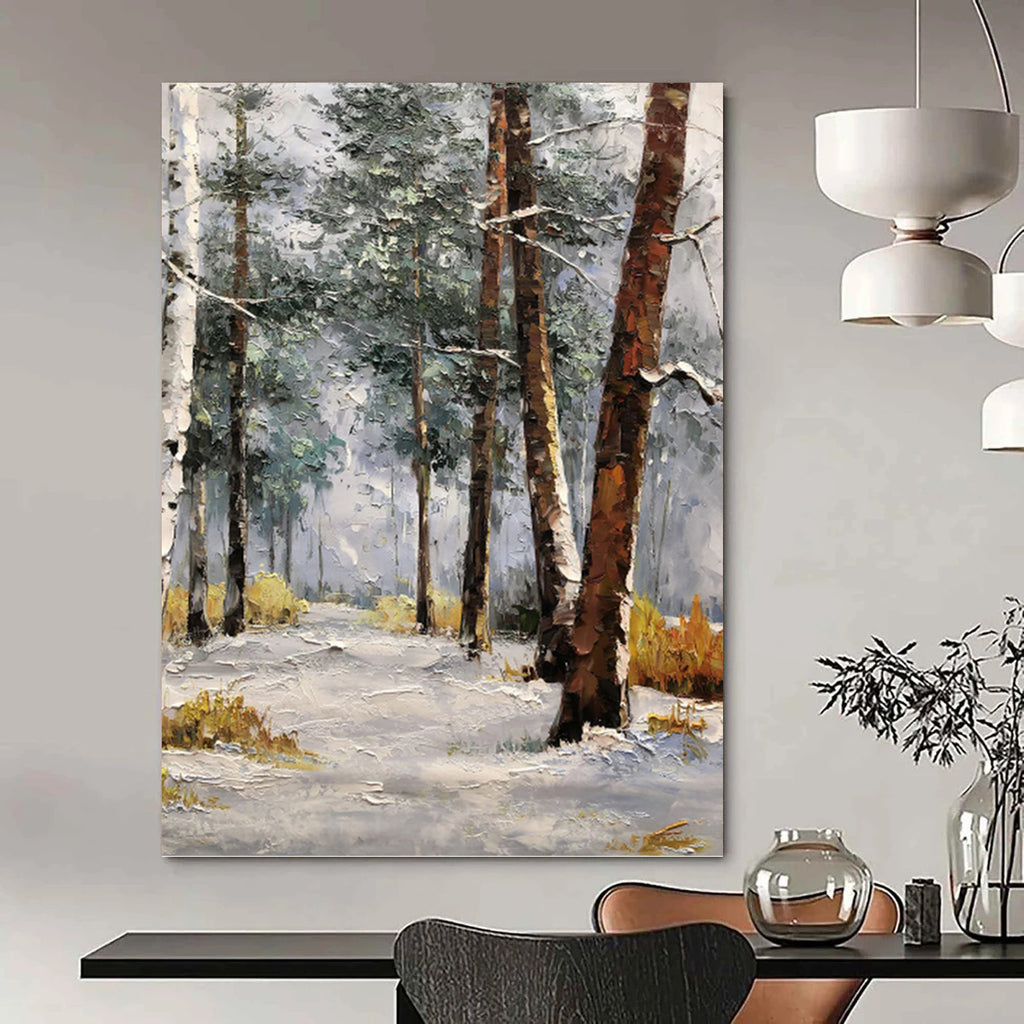 “Snowy Forest Path” - Impressionist Landscape Painting On Canvas PT1274