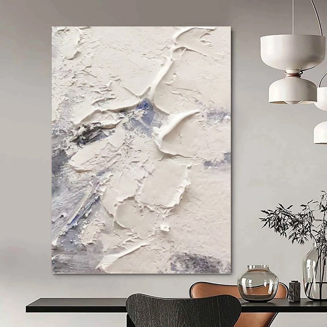 “White - Blue Textured Abstract” - Textured Abstract Painting On Canvas PT1258