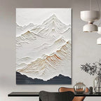 “White Textured Mountain Relief Painting” - Minimalist Landscape Relief On Canvas PT0985