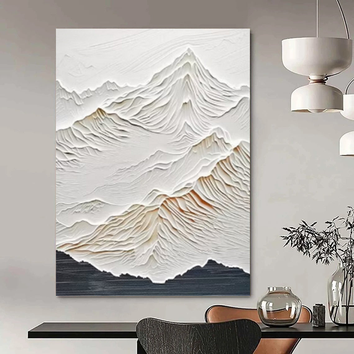 “White Textured Mountain Relief Painting” - Minimalist Landscape Relief On Canvas PT0985