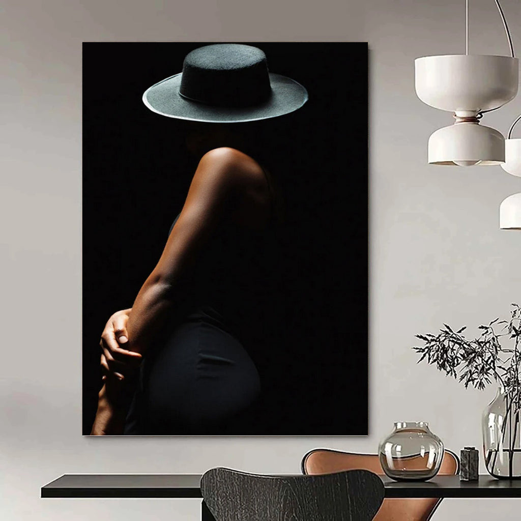 “Black Silhouette Lady” - Monochrome, Mysterious - Themed Painting On Canvas PT1606