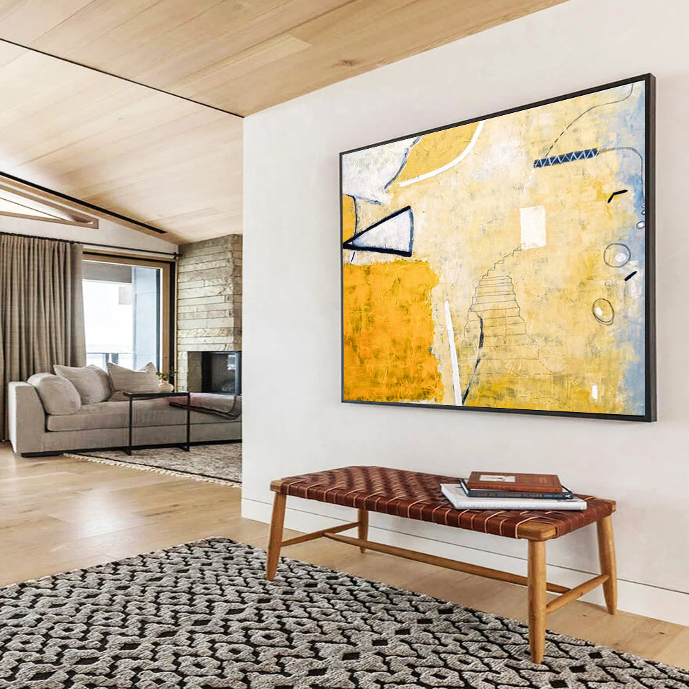 “Yellow - Toned Abstract Stairs” - Abstract Painting On Canvas DKS562