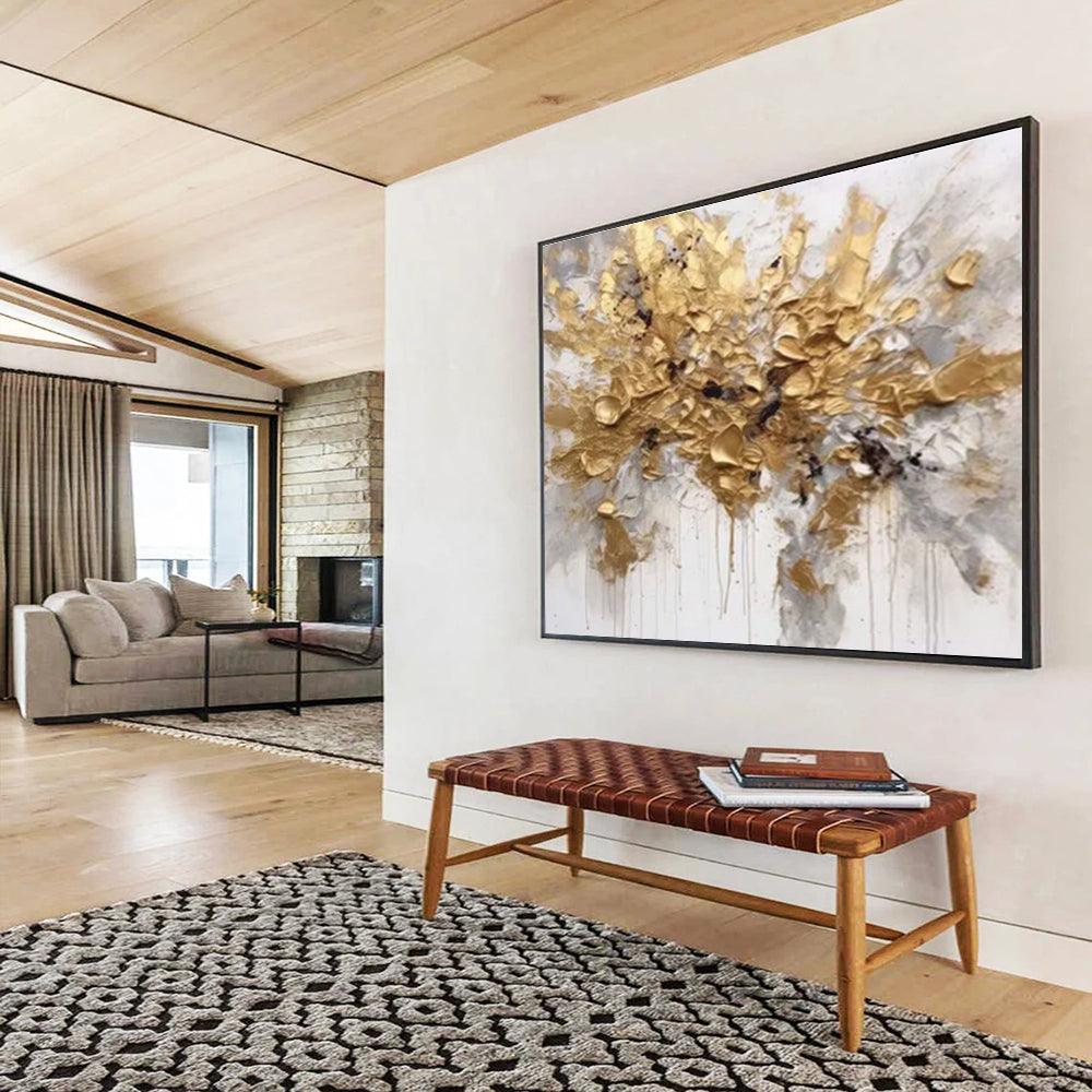Golden Burst - Abstract Acrylic Painting, Fit for Studio & Gallery Wall DKS678