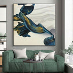 “Blue - Gold Flowing Abstract Ribbon” - Graceful Abstract Painting On Canvas PS0301