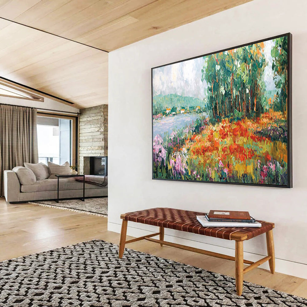 “Vibrant Lakeside Garden” - Impressionistic Landscape Painting On Canvas PT228