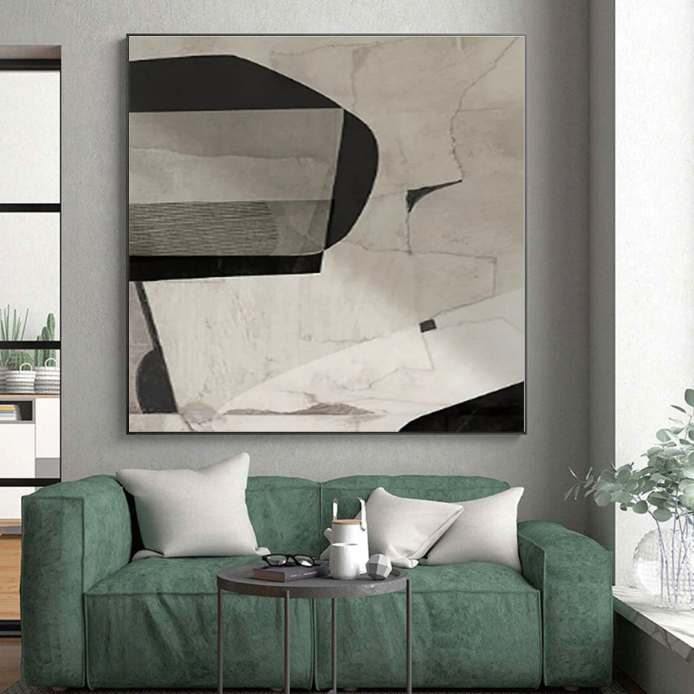 “Grayscale Collage - like Abstraction” - Black, White, Gray Abstract Collage - style Painting On Canvas PS0558
