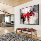 “Red - Gray Abstract Blocks” - Bold Red “Urban Pulse” Painting On Canvas PT1637