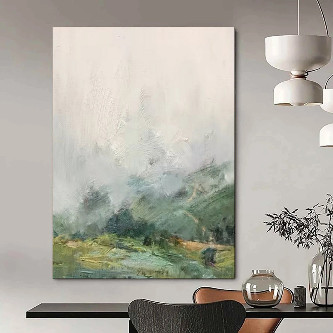 Misty Mountain Vista, Impressionistic Landscape, Turner - Inspired Atmosphere, Painting On Canvas PT2110