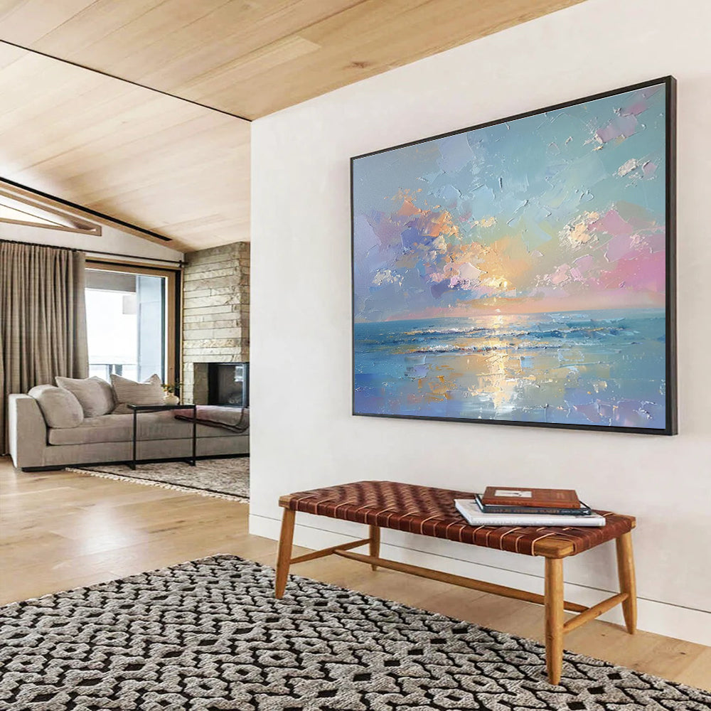 Vibrant Seaside Sunset - Impressionistic Seascape Painting On Canvas DKS363