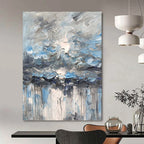 “Blue - Grey Rainy Sky Abstract” - Impasto Abstract Painting On Canvas PT1291