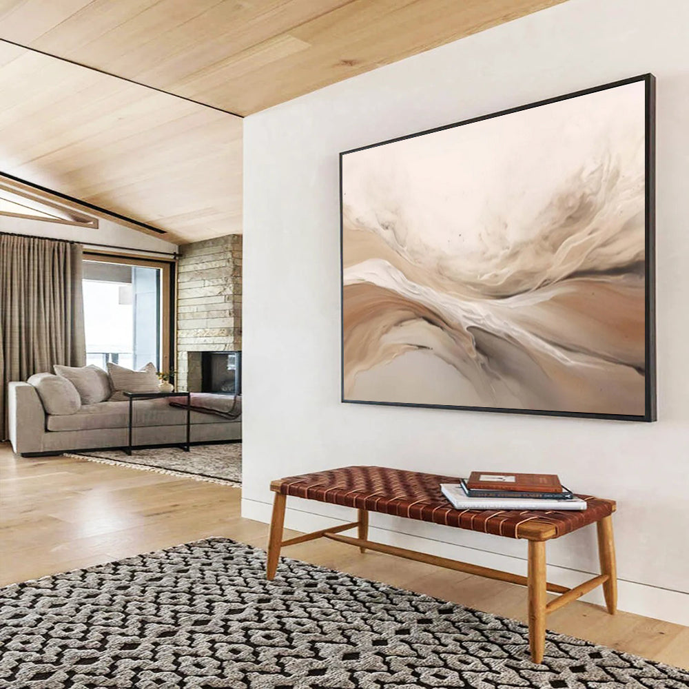 Beige and White Flowing Waves Abstract Painting On Canvas DKS092