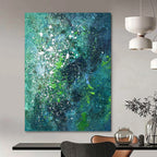 “Teal and Green Splatter Abstract” - Abstract Expressionist Painting On Canvas PT1029