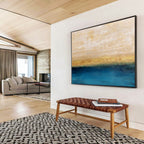 Beige, Gold & Blue Horizon Abstract Painting On Canvas DKS017