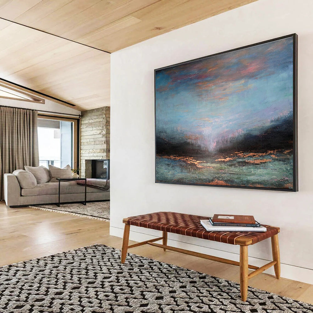 “Colorful Dusk Reflection” - Blue, Pink & Orange Seascape, Impressionistic Oil Painting On Canvas DKS780