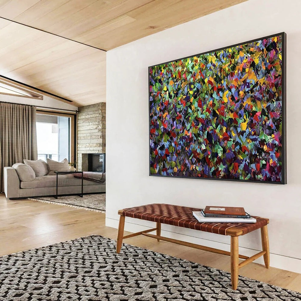 “Intense Colorful Dot Filled Greenery” Pointillist Landscape Painting On Canvas PT1798