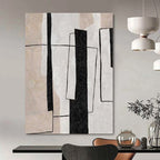 Black, White and Beige with Geometric Overlaps "Structured Unity" Abstract Painting On Canvas PS1159