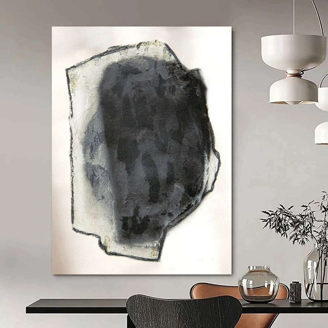 “Black and Gray Textured Abstract” - Abstract Minimalist Painting On Canvas PT2252