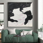 “Textured Black - White - Pink” - Black, White, Pink Textured Abstract Painting On Canvas PS0773